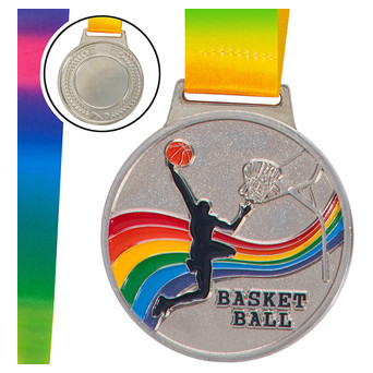 Медаль спортивна зі стрічкою FDSO кольорова Баскетбол C-0340 Срібний (33508310) фото №1