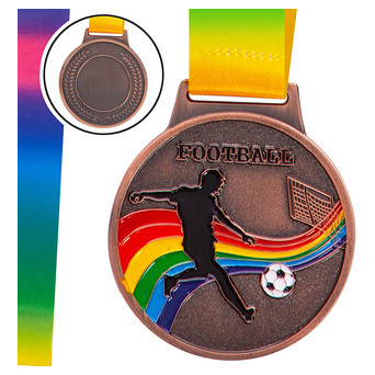 Медаль спортивна зі стрічкою кольорова FDSO Футбол C-0344 Бронзовий (33508316) фото №1