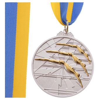 Медаль спортивна зі стрічкою двокольорова FDSO Плавання C-4848 Срібний (33508327) фото №1