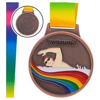Медаль спортивна зі стрічкою кольорова FDSO Плавання C-0336 Бронзовий (33508328) фото №1