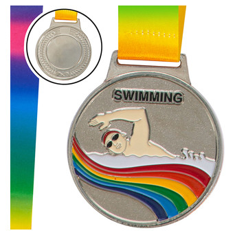 Медаль спортивна зі стрічкою кольорова FDSO Плавання C-0336 Срібний (33508328) фото №1