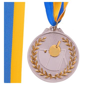 Медаль спортивна зі стрічкою двокольорова FDSO Настільний теніс C-7028 Срібний (33508338) фото №1