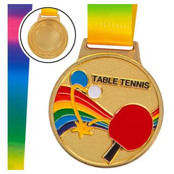 Медаль спортивна зі стрічкою кольорова FDSO Настільний теніс C-0341 Золотий (33508336) фото №1