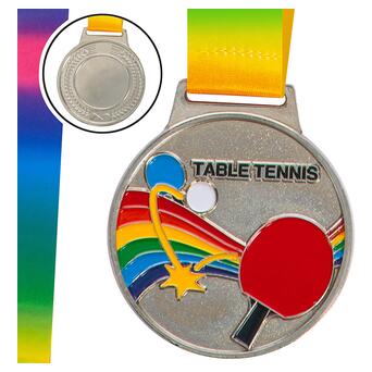 Медаль спортивна зі стрічкою кольорова FDSO Настільний теніс C-0341 Срібний (33508336) фото №1