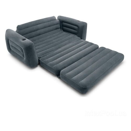 Флокований диван трансформер 2 в 1 Intex 66552-2, 203 х 224 х 66 см, з подушками та ручним насосом Чорний фото №9