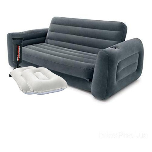 Флокований диван трансформер 2 в 1 Intex 66552-2, 203 х 224 х 66 см, з подушками та ручним насосом Чорний фото №1