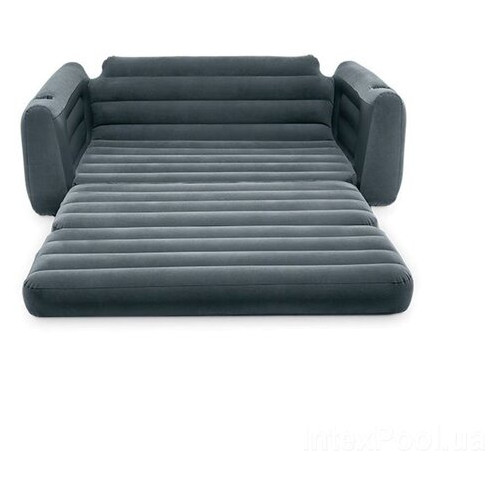 Флокований диван трансформер 2 в 1 Intex 66552-2, 203 х 224 х 66 см, з подушками та ручним насосом Чорний фото №3