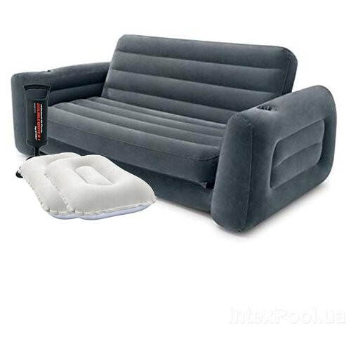 Флокований диван трансформер 2 в 1 Intex 66552-2, 203 х 224 х 66 см, з подушками та ручним насосом Чорний фото №2