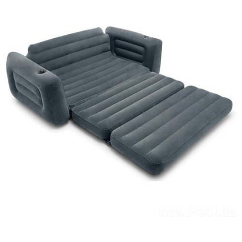 Флокований диван трансформер 2 в 1 Intex 66552-2, 203 х 224 х 66 см, з подушками та ручним насосом Чорний фото №10