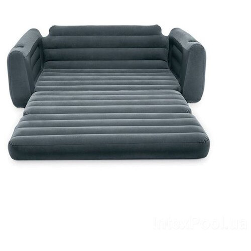 Флокований диван трансформер 2 в 1 Intex 66552-2, 203 х 224 х 66 см, з подушками та ручним насосом Чорний фото №4