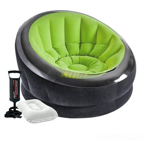 Надувне крісло Intex 66581-2 112 х 109 х 69 см з ручним насосом та подушкою Зелене фото №1
