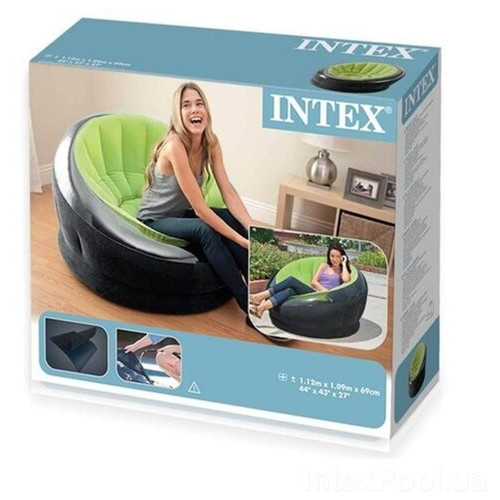 Надувне крісло Intex 66581-2 112 х 109 х 69 см з ручним насосом та подушкою Зелене фото №8