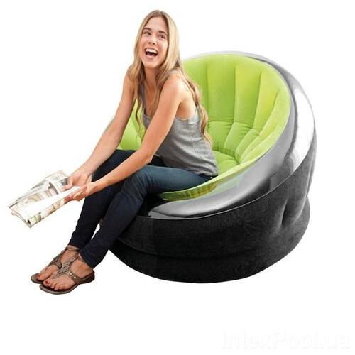 Надувне крісло Intex 66581-2 112 х 109 х 69 см з ручним насосом та подушкою Зелене фото №10
