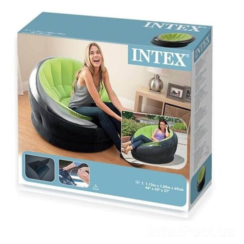 Надувне крісло Intex 66581-2 112 х 109 х 69 см з ручним насосом та подушкою Зелене фото №7
