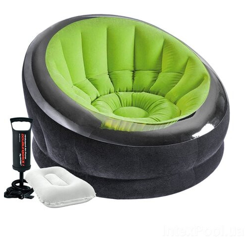 Надувне крісло Intex 66581-2 112 х 109 х 69 см з ручним насосом та подушкою Зелене фото №2