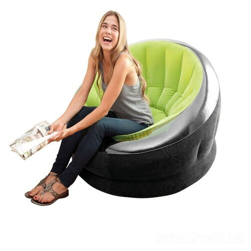 Надувне крісло Intex 66581-2 112 х 109 х 69 см з ручним насосом та подушкою Зелене фото №9