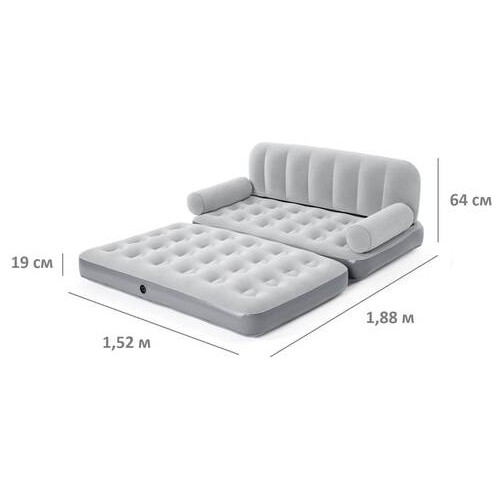 Надувний диван Bestway 75073-2, 188 х 152 х 64 см, з електричним насосом та подушками Сірий фото №8
