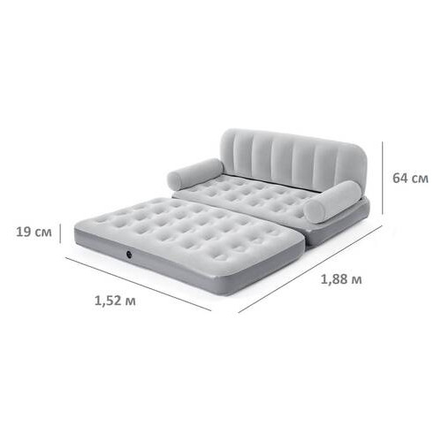 Надувний диван Bestway 75073-2, 188 х 152 х 64 см, з електричним насосом та подушками Сірий фото №7