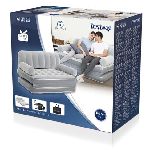 Надувний диван Bestway 75073-2, 188 х 152 х 64 см, з електричним насосом та подушками Сірий фото №11