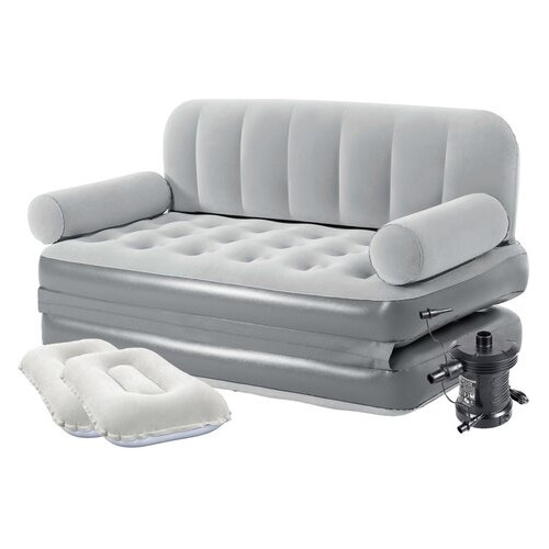 Надувний диван Bestway 75073-2, 188 х 152 х 64 см, з електричним насосом та подушками Сірий фото №1