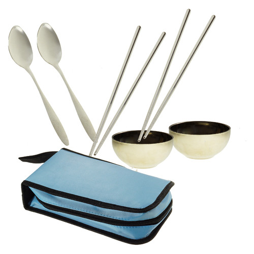 Туристичний набір посуду Supretto в сумці на 2 особи набір посуду для пікніка з нержавіючої сталі блакитний (CZ2760010001) фото №2