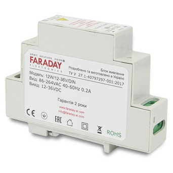 Блок живлення Faraday Electronics 12W/12-36V/DIN для кріплення на DIN рейку фото №3