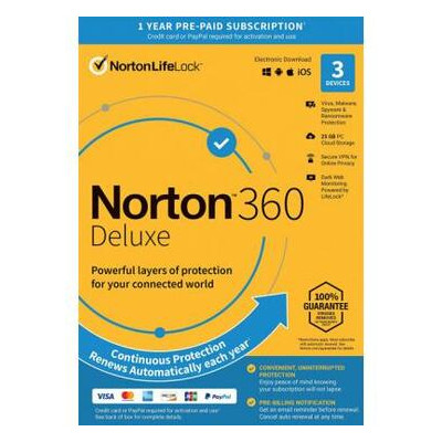 Антивирус Norton by Symantec Norton 360 Deluxe 25GB 1 USER 3 DEVICE 12M (21409592) фото №1