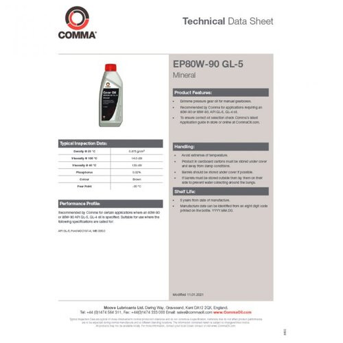 Трасмісійна олива Comma GEAR OIL EP80W90 GL5 5л (EP80905L) фото №2