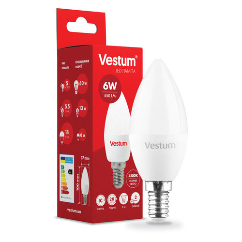 Світильник LED Vestum C37 6W 4100K 220V E14 фото №1