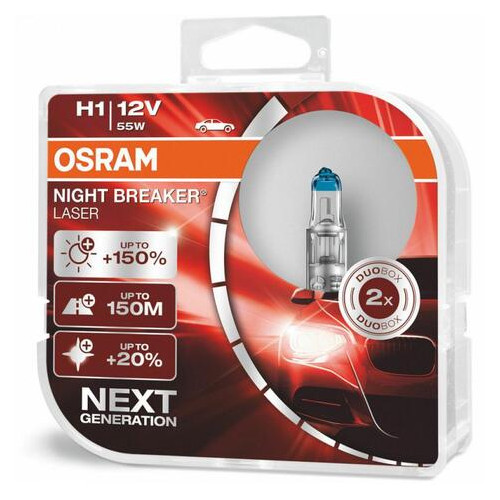 Галогенна лампа Osram 64150NL H1 Night Breaker Laser NG 150% 55W 12V P14,5s HardDuopet фото №1