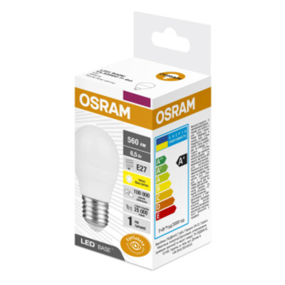 Лампа світлодіодна Osram LED BASE P60 6.5W (560Lm) 3000K E27 (4058075627734) фото №1