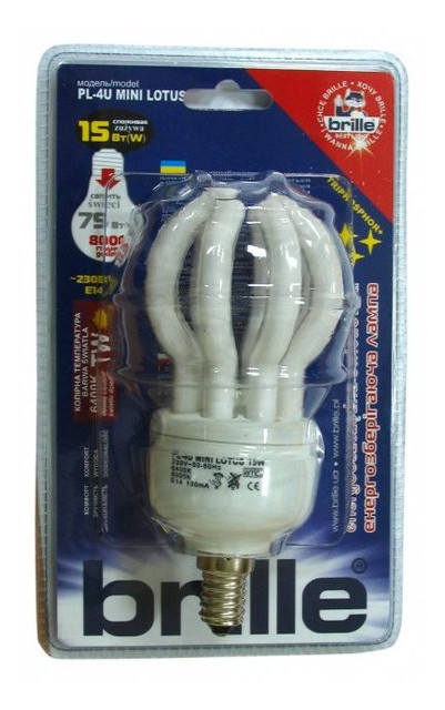 Лампа енергозберігаюча Brille PL-4U 15W/864 E14 Mini Lotus фото №1