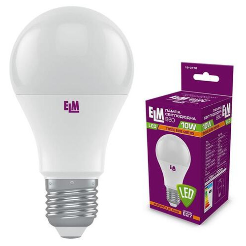 Лампа світлодіодна стандартна ELM 10W E27 3000K 18-0176 фото №1