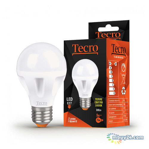 Світлодіодна лампа Tecro T2-A60-9W-3K-E27 9W E27 фото №1