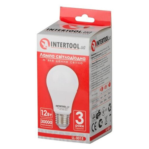 Світлодіодна лампа Intertool LED A60 E27 12Вт 150-300В 4000K 30000год (LL-0015) фото №4