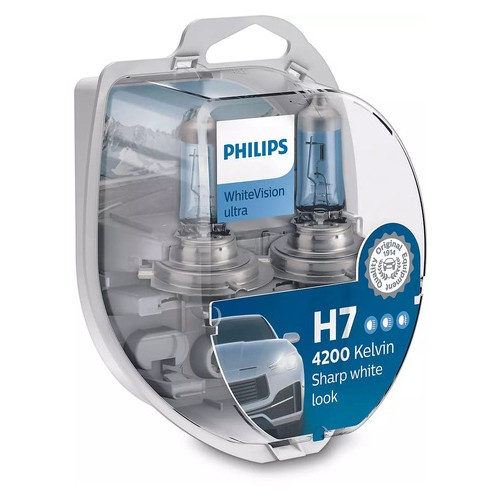 Лампа галогенна Philips H7 WhiteVision Ultra 60% 4200K 2шт/блістер (12972WVUSM) фото №1
