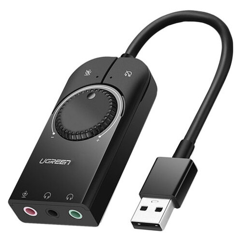 Зовнішня USB звукова карта Ugreen CM129 із регулятором гучності | Аудіо-адаптер на 3 порти 3,5 мм Jack фото №1