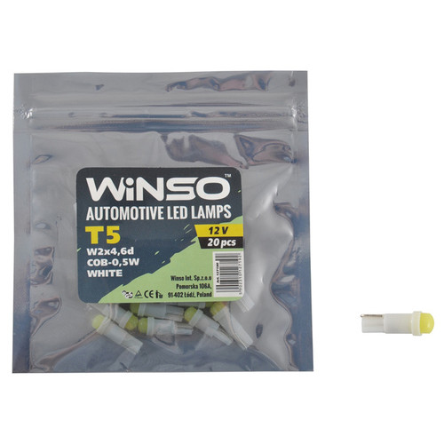 Автолампа LED Winso 12V COB T5 W2x4.6d, 20шт (127190) фото №1