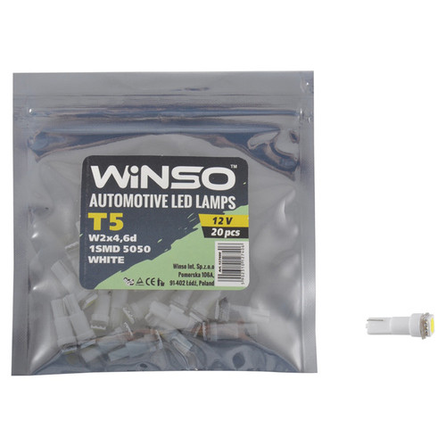 Автолампа LED Winso 12V SMD T5 W2x4.6d, 20шт (127400) фото №1
