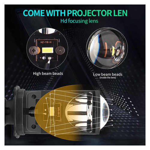Комплект світлодіодних лінз HeadLight Y6D BI-LED H4 25/35W mini фото №2