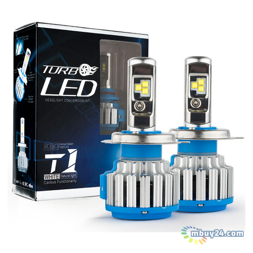Комплект LED ламп Turbo Led T1 H4 6000K 35W 12/24v CanBus з активним охолодженням фото №1