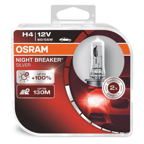 Комплект галогенних ламп Osram Night Breaker Silver 64193NBS-HCB H4 60/55W 12V P43t фото №1