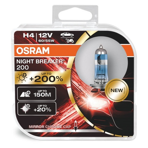 Автолампа OSRAM 64193NB200-HCB H4 Night Breaker 200% 60/55W 12V P43T HardDuopet фото №1