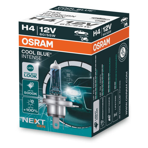 Галогенова лампа Osram H4 12V 60W P43t Cool Blue Intense Next Gen 100% 1 лампа (64193CBN) фото №1