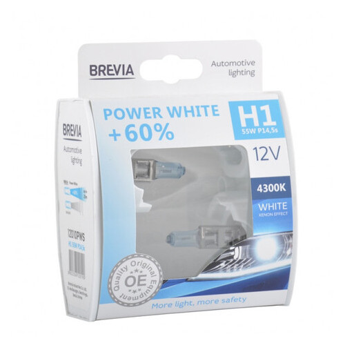 Автолампа Brevia H1 12V 55W P14, 5s Power White 60 4300K S2 (9/90 шт.) (12010PWS) фото №1
