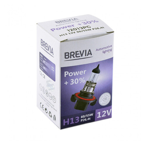 Автолампа BREVIA H13 12V 60/55W P26.4t Power 30 CP (10/200 шт.) (12013PC) фото №1