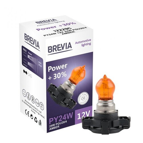Галогенова лампа Brevia PY24W 12V 24V PGU20/4 AMBER Power 30% CP (12229c) фото №2