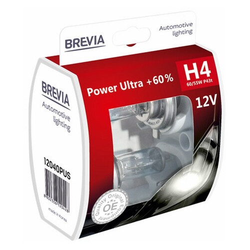 Автолампи Brevia H4 12V 60/55W P43t Power Ultra 60% S2 фото №2