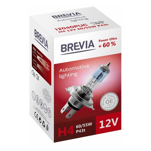 Автолампи Brevia H4 12V 60/55W P43t Power Ultra 60% CP фото №2