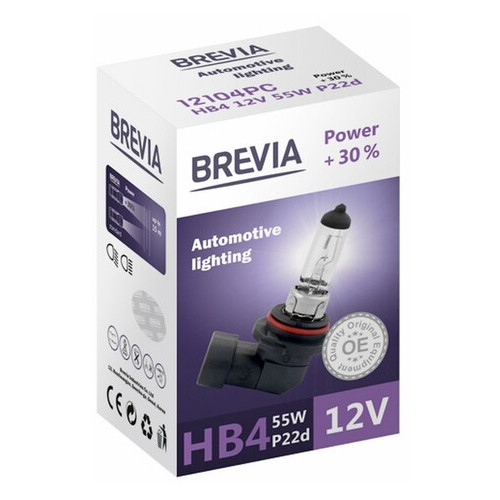 Автолампи Brevia HB4 12V 55W P22d Power 30% CP фото №2